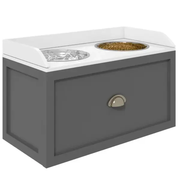 Elevated Dog Feeder, Stainless Steel Pet Bowls with Storage Drawer, 21L Capacity for Large Breeds in Grey | PawHut