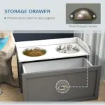 Elevated Dog Feeder, Stainless Steel Pet Bowls with Storage Drawer, 21L Capacity for Large Breeds in Grey | PawHut
