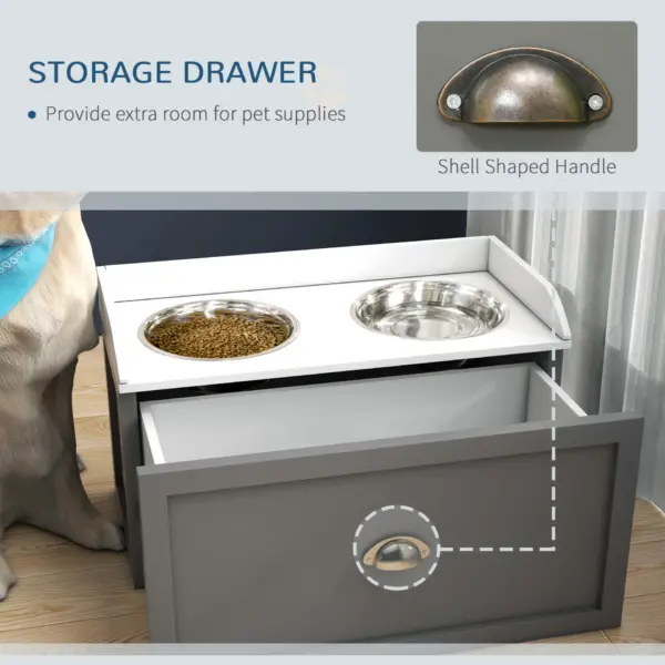 Elevated Dog Feeder, Stainless Steel Pet Bowls with Storage Drawer, 21L Capacity for Large Breeds in Grey | PawHut