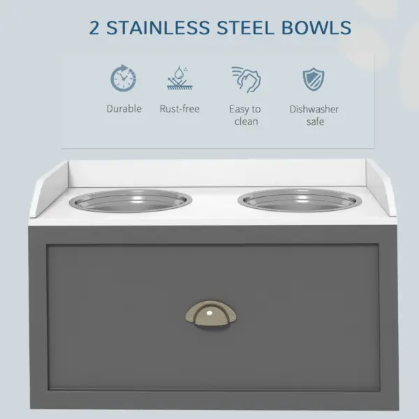 Elevated Dog Feeder, Stainless Steel Pet Bowls with Storage Drawer, 21L Capacity for Large Breeds in Grey | PawHut
