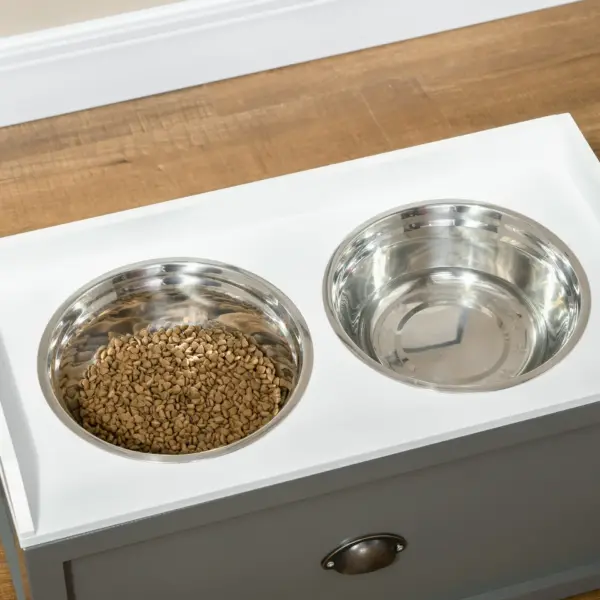 Elevated Dog Feeder, Stainless Steel Pet Bowls with Storage Drawer, 21L Capacity for Large Breeds in Grey | PawHut