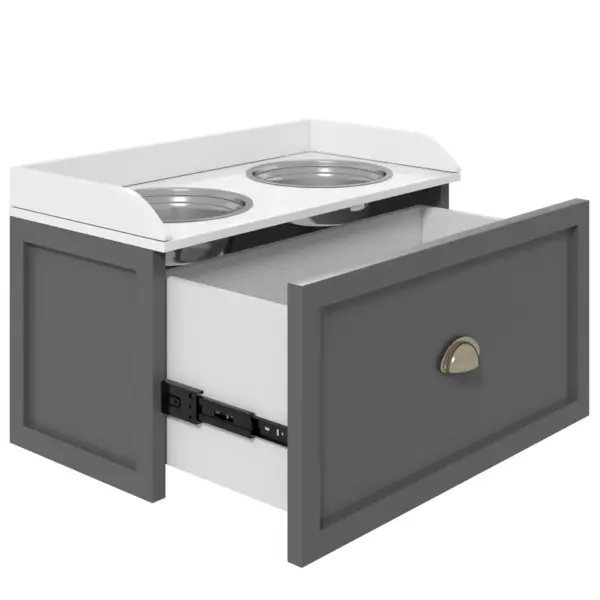 Elevated Dog Feeder, Stainless Steel Pet Bowls with Storage Drawer, 21L Capacity for Large Breeds in Grey | PawHut