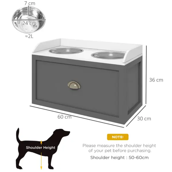 Elevated Dog Feeder, Stainless Steel Pet Bowls with Storage Drawer, 21L Capacity for Large Breeds in Grey | PawHut