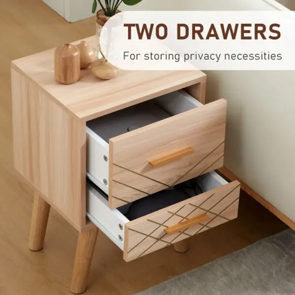 Scandinavian Bedside Cabinet with Drawers, Bedside Table with Wood Legs for Bedroom, Natural | HOMCOM
