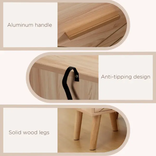 Scandinavian Bedside Cabinet with Drawers, Bedside Table with Wood Legs for Bedroom, Natural | HOMCOM