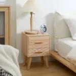 Scandinavian Bedside Cabinet with Drawers, Bedside Table with Wood Legs for Bedroom, Natural | HOMCOM