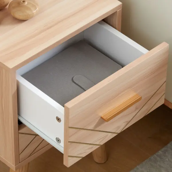 Scandinavian Bedside Cabinet with Drawers, Bedside Table with Wood Legs for Bedroom, Natural | HOMCOM