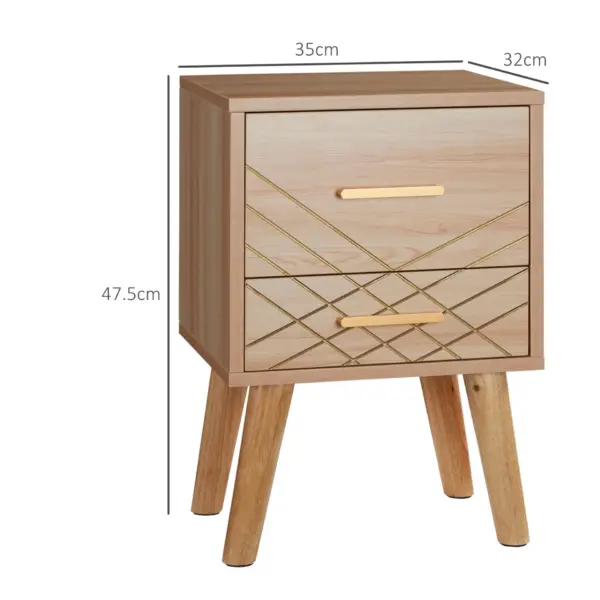 Scandinavian Bedside Cabinet with Drawers, Bedside Table with Wood Legs for Bedroom, Natural | HOMCOM