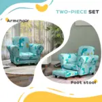 2 Piece Kids Sofa Set with Dinosaur Design, Wooden Frame, for 1.5-3 Years Old in Blue by AIYAPLAY