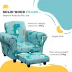 2 Piece Kids Sofa Set with Dinosaur Design, Wooden Frame, for 1.5-3 Years Old in Blue by AIYAPLAY