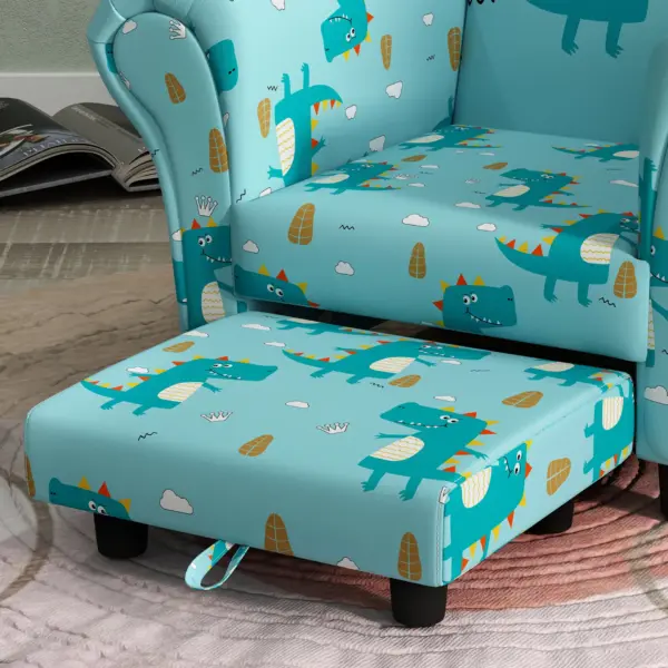 2 Piece Kids Sofa Set with Dinosaur Design, Wooden Frame, for 1.5-3 Years Old in Blue by AIYAPLAY