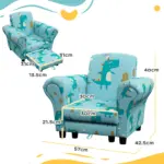2 Piece Kids Sofa Set with Dinosaur Design, Wooden Frame, for 1.5-3 Years Old in Blue by AIYAPLAY