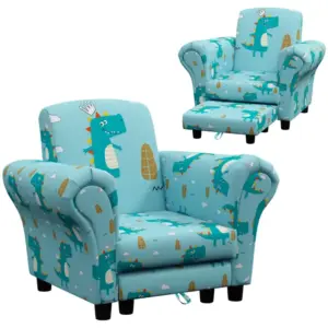 2 Piece Kids Sofa Set with Dinosaur Design, Wooden Frame, for 1.5-3 Years Old in Blue by AIYAPLAY