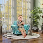 2 Piece Kids Sofa Set with Dinosaur Design, Wooden Frame, for 1.5-3 Years Old in Blue by AIYAPLAY