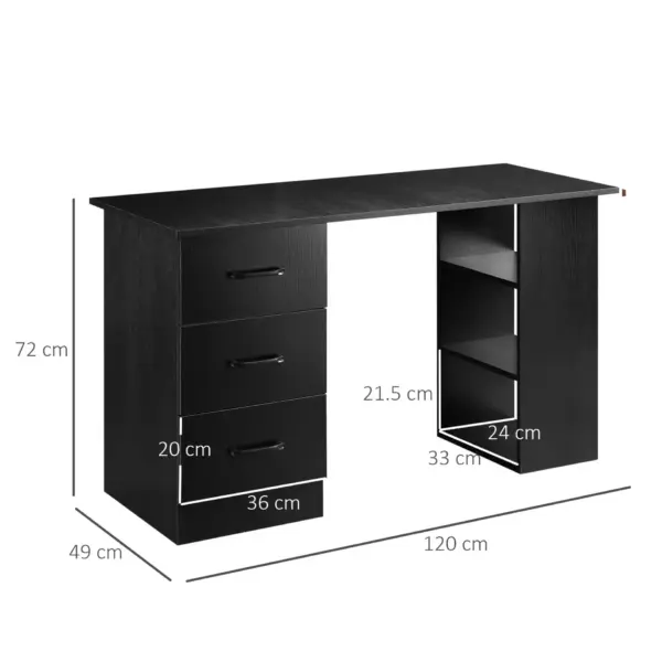 120cm Computer Desk with Storage Shelves Drawers, Writing Table Study Workstation for Home Office, Black by HOMCOM