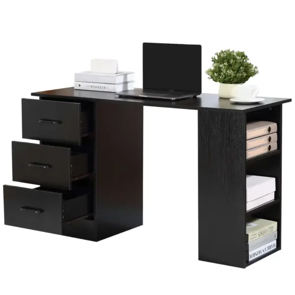 120cm Computer Desk with Storage Shelves Drawers, Writing Table Study Workstation for Home Office, Black by HOMCOM