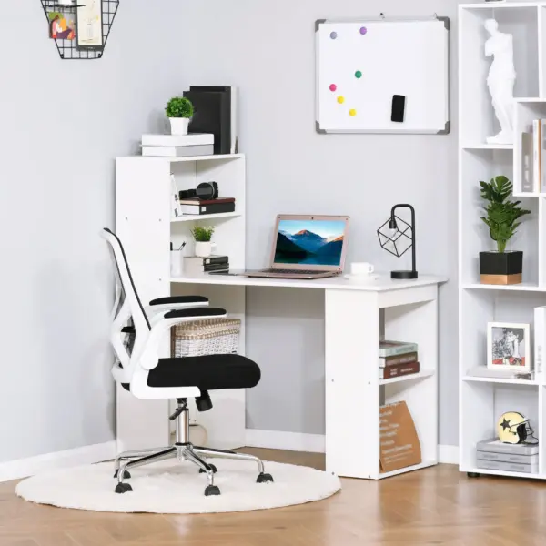 120cm Modern Computer Desk Bookshelf Writing Table Workstation PC Laptop Study Home Office 6 Shelves White | HOMCOM