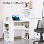 120cm Modern Computer Desk Bookshelf Writing Table Workstation PC Laptop Study Home Office 6 Shelves White | HOMCOM
