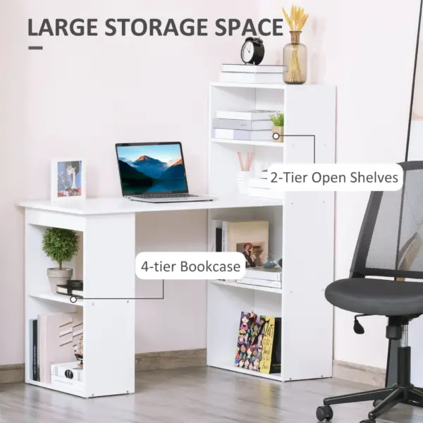 120cm Modern Computer Desk Bookshelf Writing Table Workstation PC Laptop Study Home Office 6 Shelves White | HOMCOM