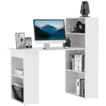 120cm Modern Computer Desk Bookshelf Writing Table Workstation PC Laptop Study Home Office 6 Shelves White | HOMCOM