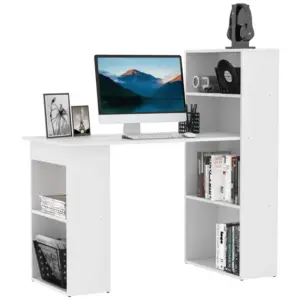 120cm Modern Computer Desk Bookshelf Writing Table Workstation PC Laptop Study Home Office 6 Shelves White | HOMCOM