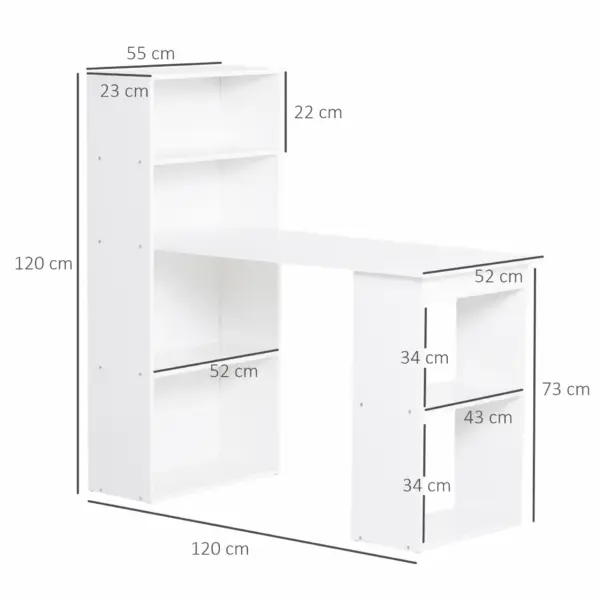 120cm Modern Computer Desk Bookshelf Writing Table Workstation PC Laptop Study Home Office 6 Shelves White | HOMCOM