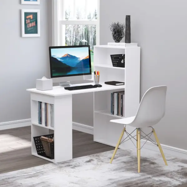 120cm Modern Computer Desk Bookshelf Writing Table Workstation PC Laptop Study Home Office 6 Shelves White | HOMCOM