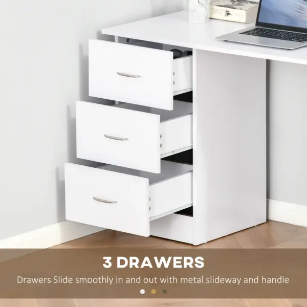 120cm Computer Desk Writing Table PC Workstation Study Laptop Stationery w/ 3 Shelf & Drawers White by HOMCOM