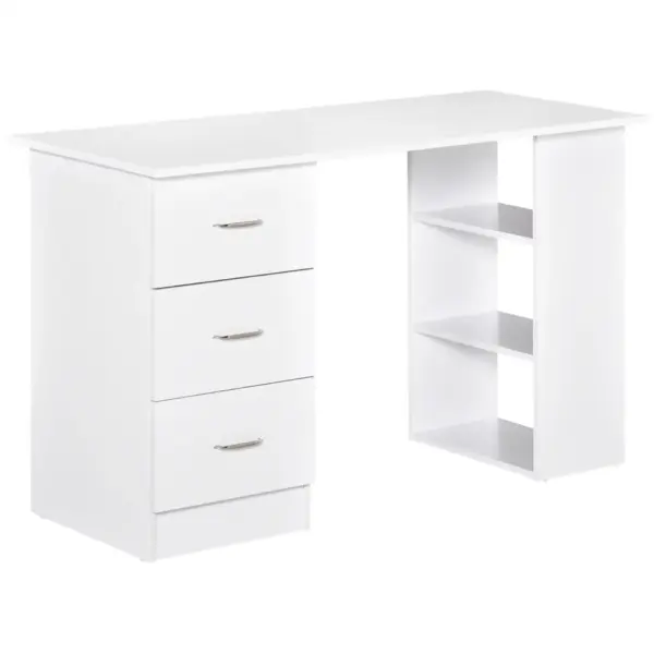 120cm Computer Desk Writing Table PC Workstation Study Laptop Stationery w/ 3 Shelf & Drawers White by HOMCOM