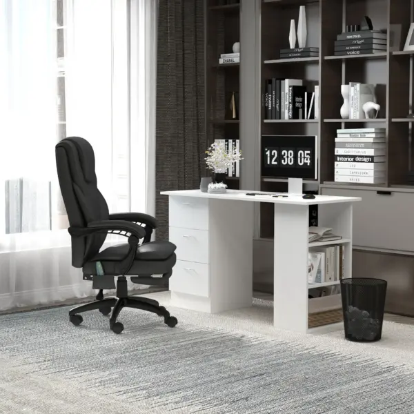 120cm Computer Desk Writing Table PC Workstation Study Laptop Stationery w/ 3 Shelf & Drawers White by HOMCOM