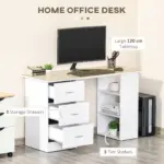 120cm Computer Desk Writing Table PC Workstation Study Laptop Stationery w/ 3 Shelf & Drawers White by HOMCOM