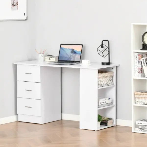 120cm Computer Desk Writing Table PC Workstation Study Laptop Stationery w/ 3 Shelf & Drawers White by HOMCOM