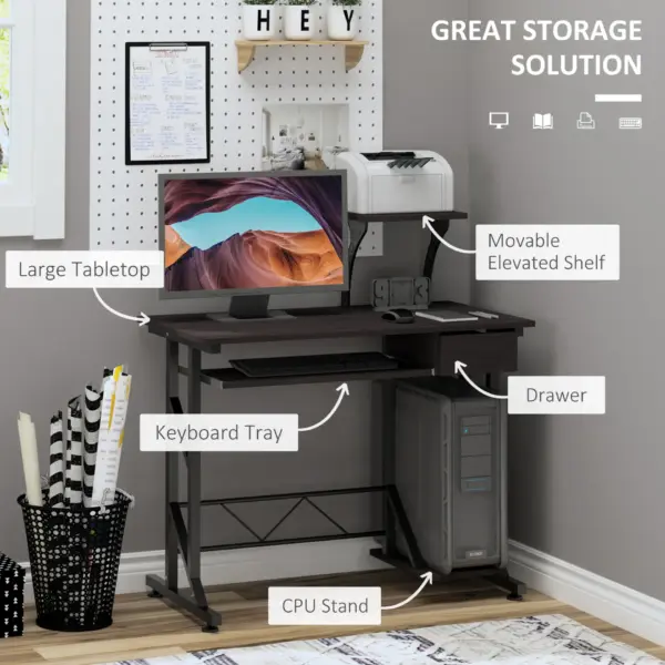 Wooden Computer Desk with Display Shelf, Executive PC Workstation for Home Office in Brown | HOMCOM