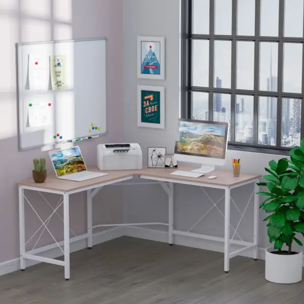 L-Shape Corner Gaming Desk, Computer PC Workstation for Home Office, Three Worktop Writing Table, 76x150cm, Oak | HOMCOM
