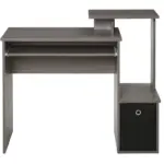 Computer Table with Sliding Keyboard Tray, Storage Drawer & Shelf, Home Office PC Desk, Computer Desk in Grey | HOMCOM