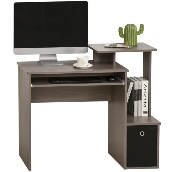 Computer Table with Sliding Keyboard Tray, Storage Drawer & Shelf, Home Office PC Desk, Computer Desk in Grey | HOMCOM