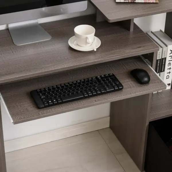 Computer Table with Sliding Keyboard Tray, Storage Drawer & Shelf, Home Office PC Desk, Computer Desk in Grey | HOMCOM