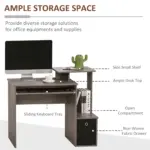 Computer Table with Sliding Keyboard Tray, Storage Drawer & Shelf, Home Office PC Desk, Computer Desk in Grey | HOMCOM
