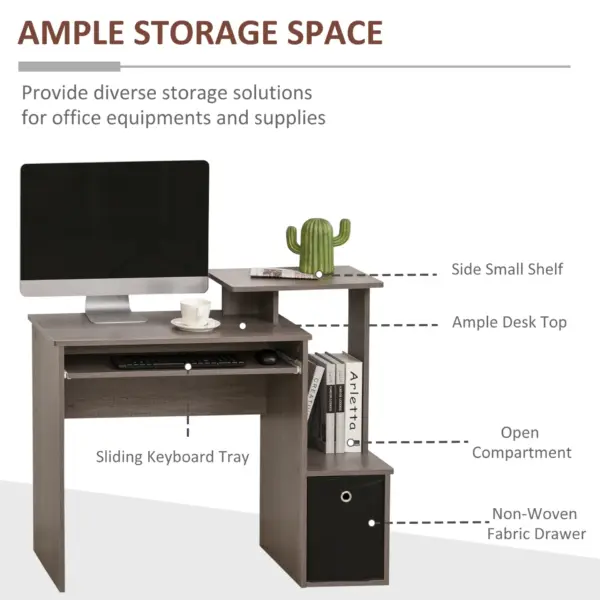 Computer Table with Sliding Keyboard Tray, Storage Drawer & Shelf, Home Office PC Desk, Computer Desk in Grey | HOMCOM