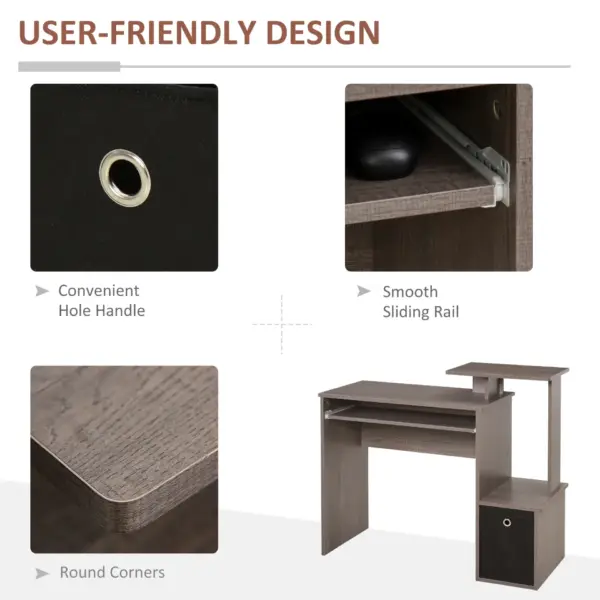 Computer Table with Sliding Keyboard Tray, Storage Drawer & Shelf, Home Office PC Desk, Computer Desk in Grey | HOMCOM