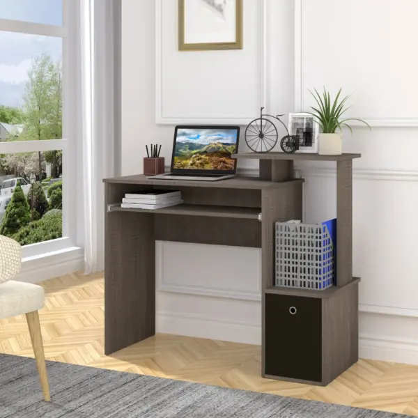 Computer Table with Sliding Keyboard Tray, Storage Drawer & Shelf, Home Office PC Desk, Computer Desk in Grey | HOMCOM