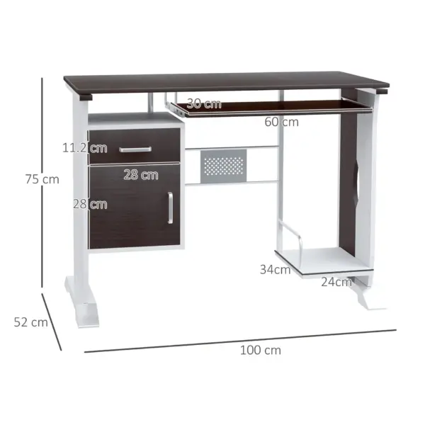 Home Office Workstation Desk, PC Computer Desk with Sliding Keyboard Tray, Storage Drawers, Host Box Shelf, Black Walnut | HOMCOM