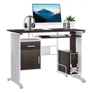 Home Office Workstation Desk, PC Computer Desk with Sliding Keyboard Tray, Storage Drawers, Host Box Shelf, Black Walnut | HOMCOM