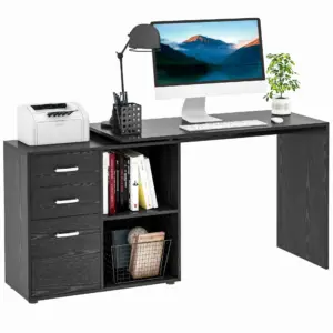 Computer Desk Table Workstation Home Office L Shape Drawer Shelf File Cabinet in Black by HOMCOM