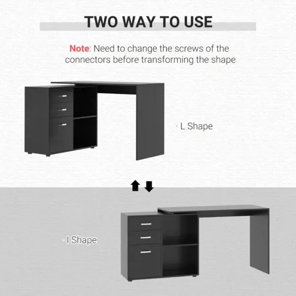 Computer Desk Table Workstation Home Office L Shape Drawer Shelf File Cabinet in Black by HOMCOM