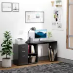 Computer Desk Table Workstation Home Office L Shape Drawer Shelf File Cabinet in Black by HOMCOM