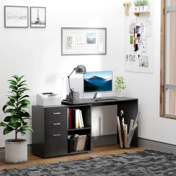 Computer Desk Table Workstation Home Office L Shape Drawer Shelf File Cabinet in Black by HOMCOM