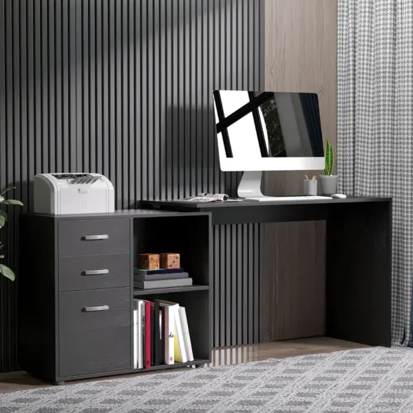 Computer Desk Table Workstation Home Office L Shape Drawer Shelf File Cabinet in Black by HOMCOM