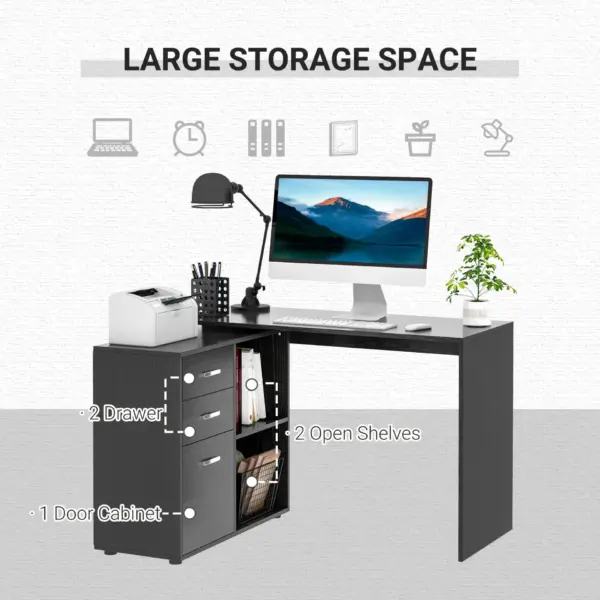 Computer Desk Table Workstation Home Office L Shape Drawer Shelf File Cabinet in Black by HOMCOM