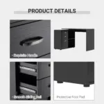 Computer Desk Table Workstation Home Office L Shape Drawer Shelf File Cabinet in Black by HOMCOM